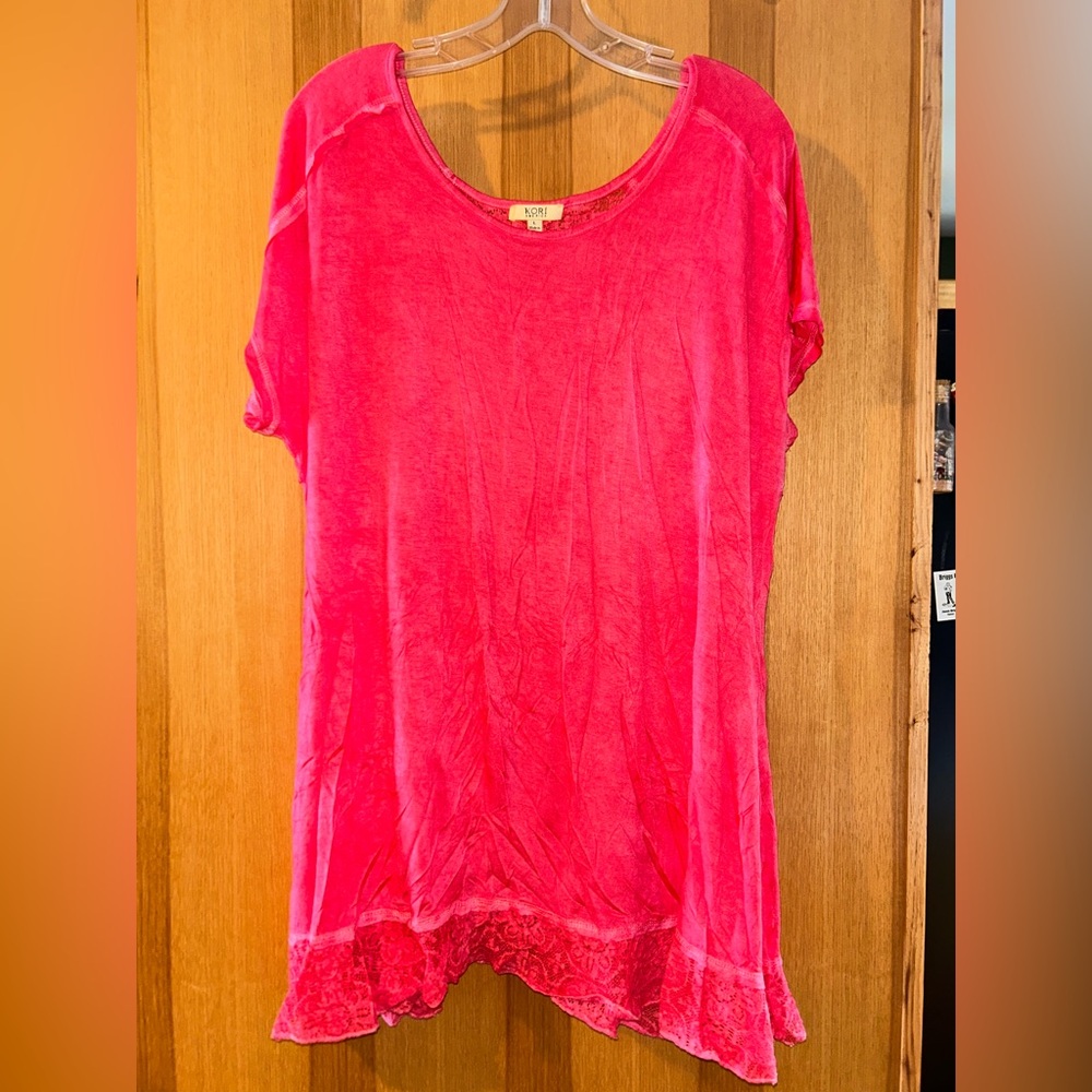 Pink Shirt with Lace Details and Lace Back by Kori America.